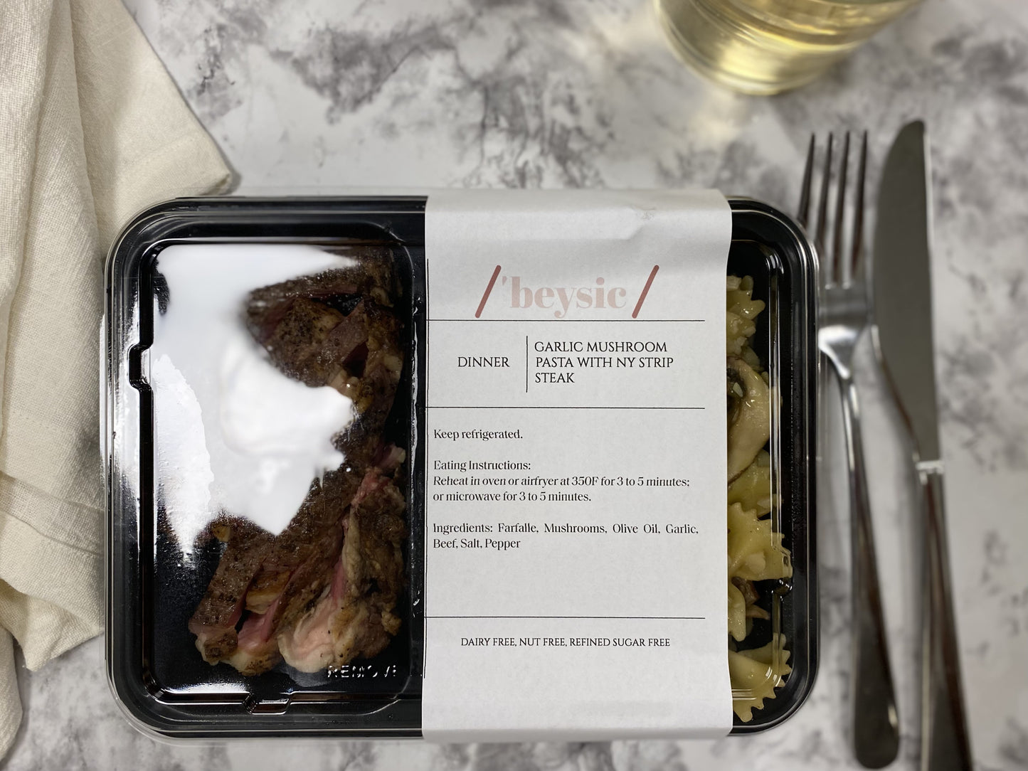 Garlic Mushroom Pasta NY Strip Steak