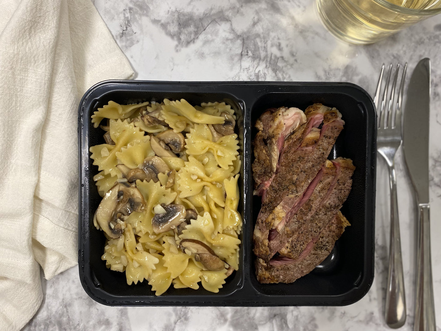 Garlic Mushroom Pasta NY Strip Steak